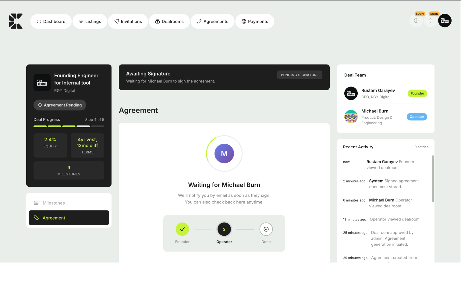 Dealroom - Sign Agreement